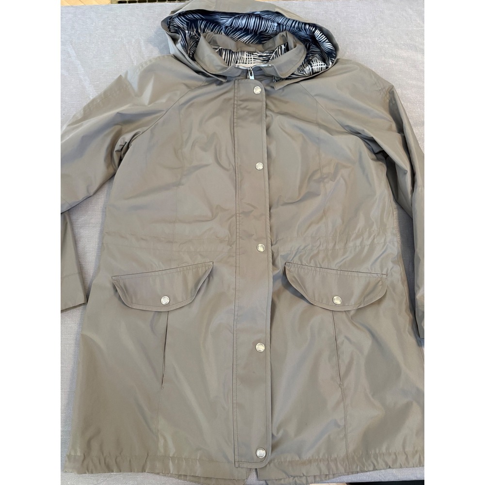 Fleet Street Womens Hooded Rain Jacket Taupe Gray Drawstring Waist Size M